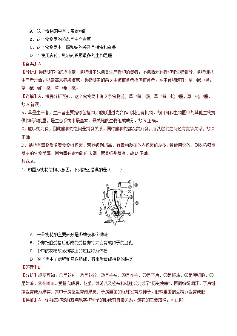 2024年中考生物第二次模拟考试（连云港卷）03