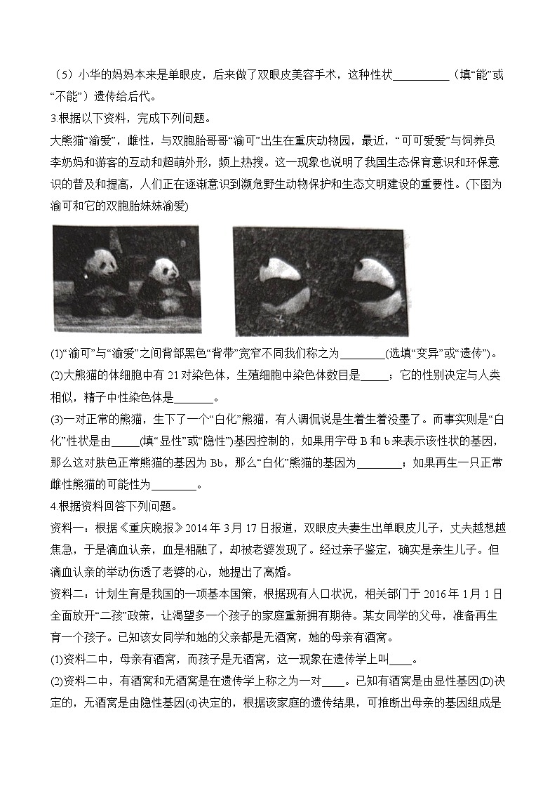 7.2 生物的遗传与变异 ——2023-2024学年八年级下册生物人教版期末分层训练（含解析）02