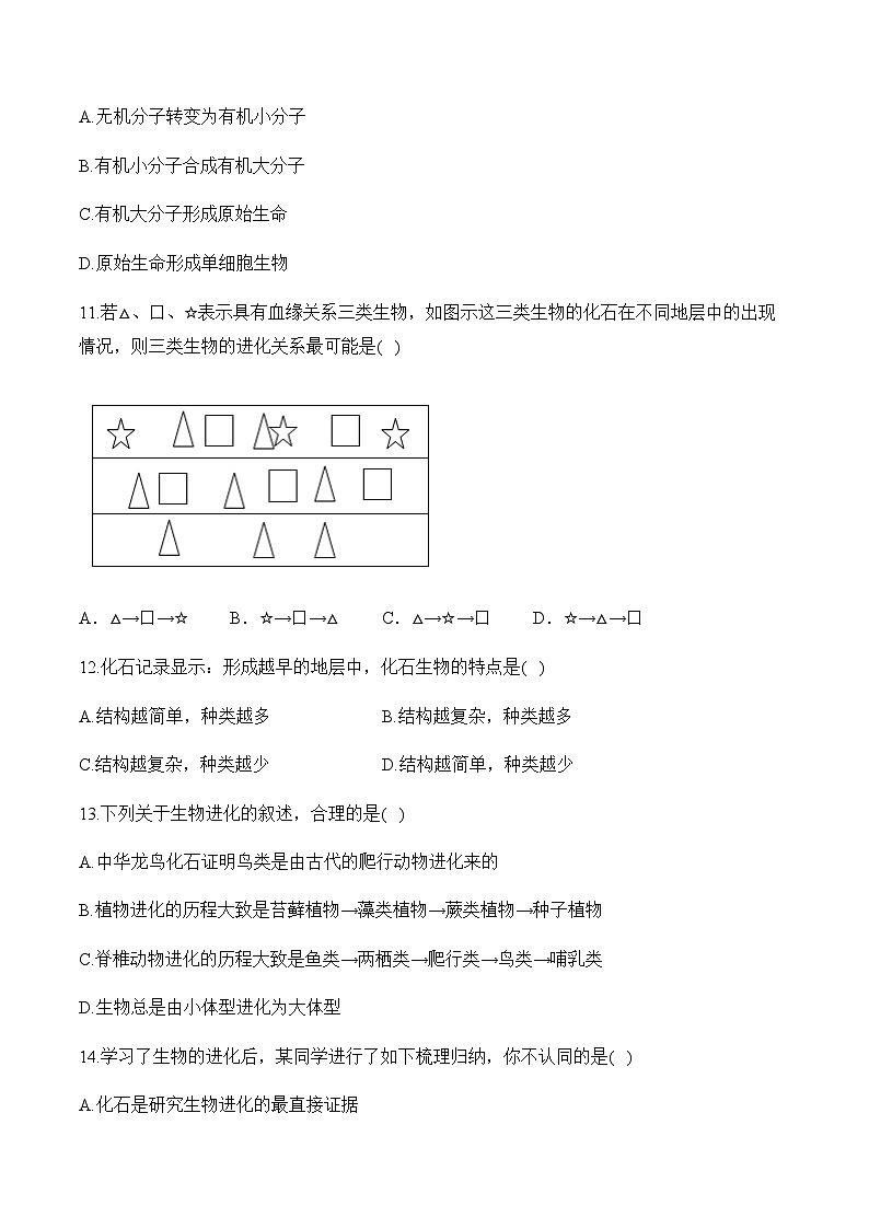7.3  生命起源和生物进化 ——2023-2024学年八年级下册生物人教版期末分层训练（含解析）03
