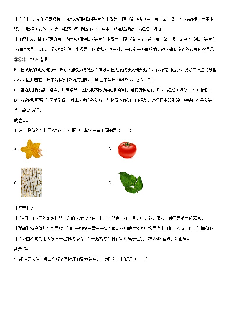 【生物】2024年江苏省盐城市大丰区八年级中考三模试卷（解析版）第2页