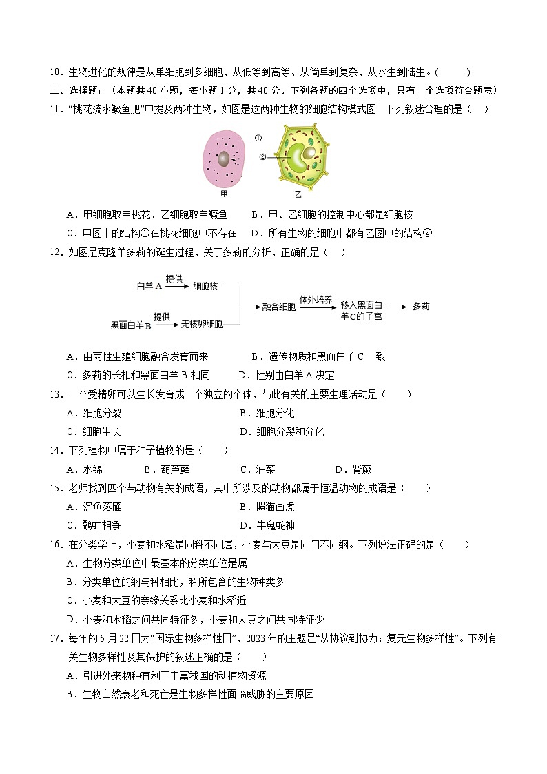 生物（无锡卷）（考试版A4）第2页
