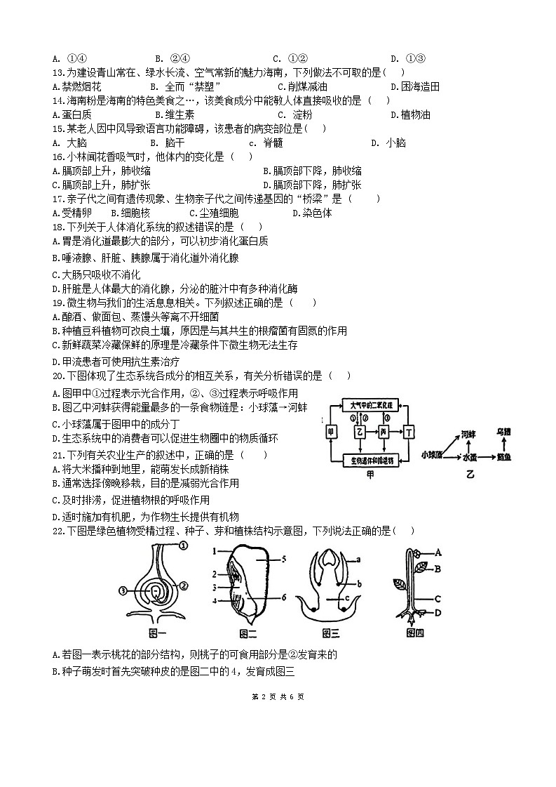 2024年海南省华侨中学中考二模考试生物试题02