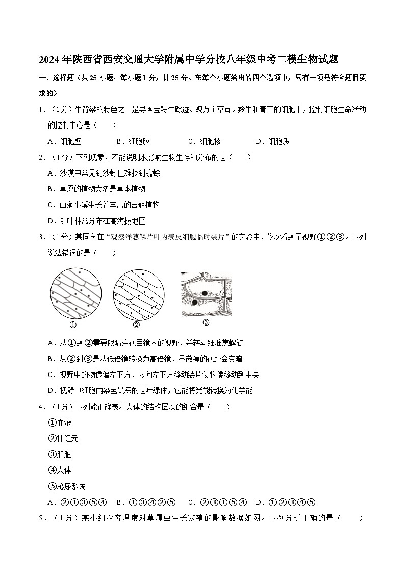 2024年陕西省西安交通大学附属中学分校八年级中考二模生物试题01