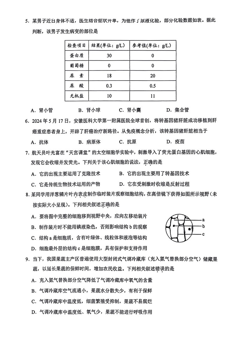 [生物]2024年四川省遂宁市中考生物试题（无答案）人教版第2页