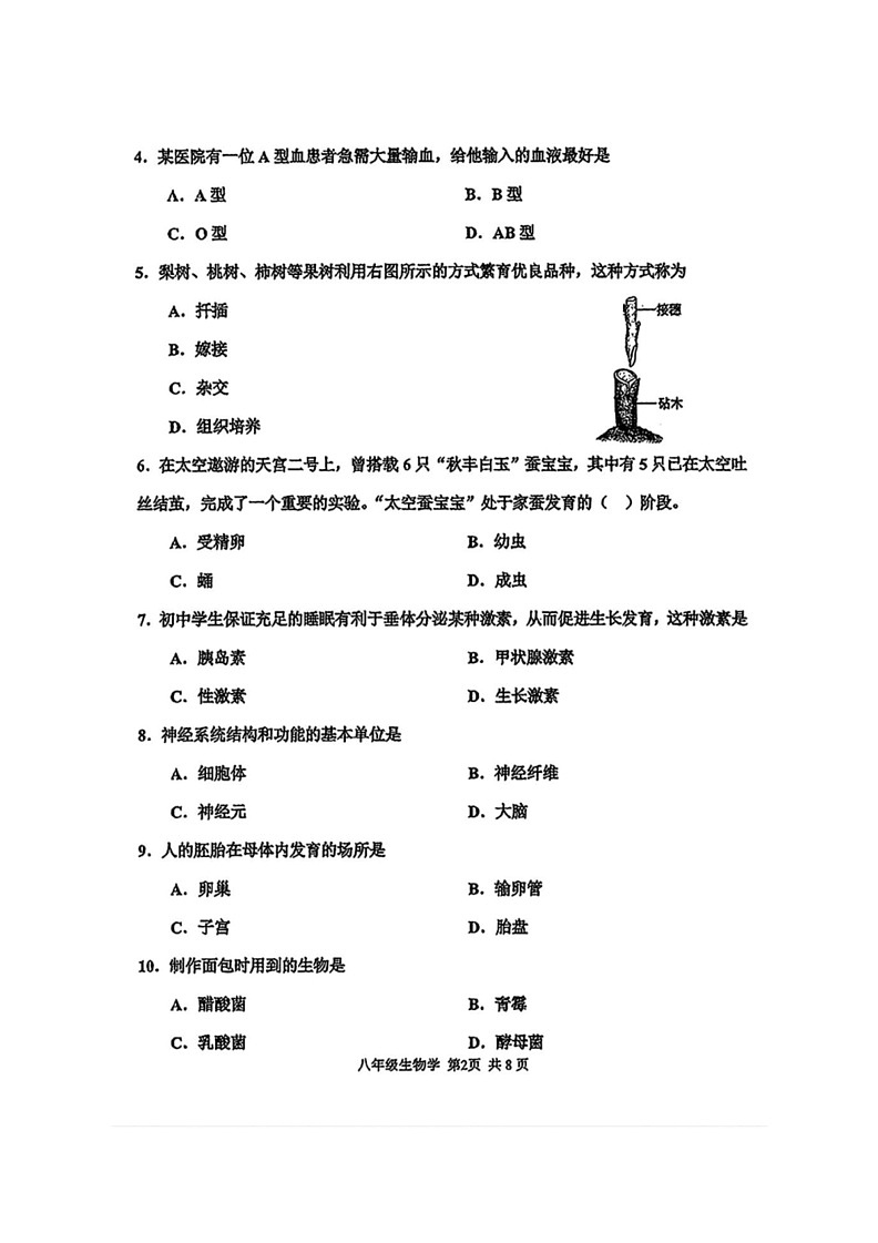[生物]2024年天津市红桥区中考二模考试生物试题（无答案）02