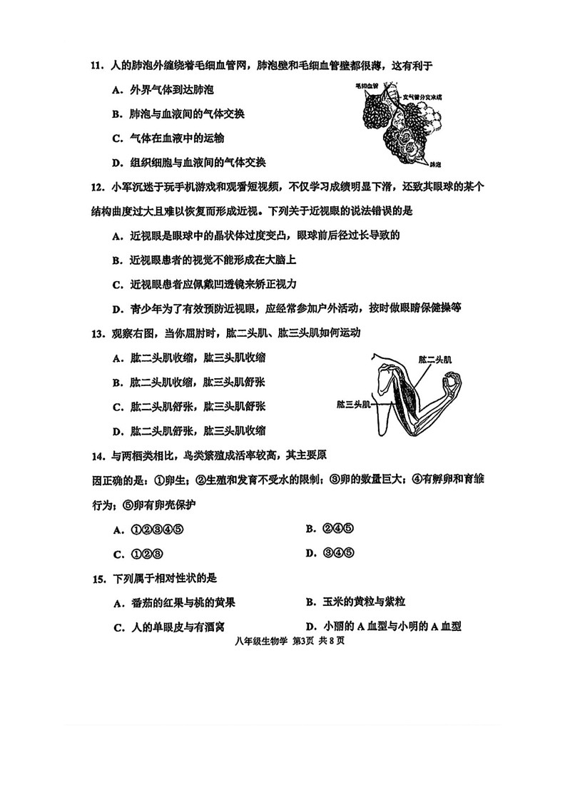 [生物]2024年天津市红桥区中考二模考试生物试题（无答案）03
