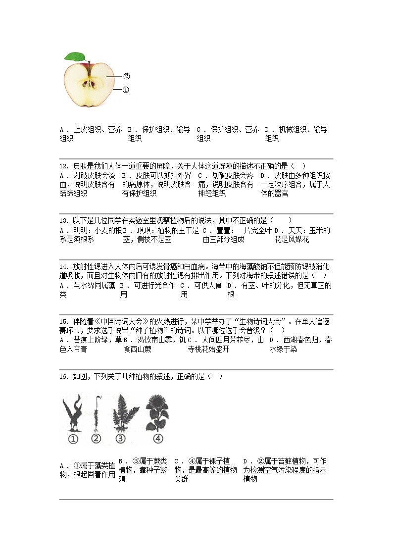 [生物]广西来宾市2023-2024学年七年级上学期生物期末试卷03