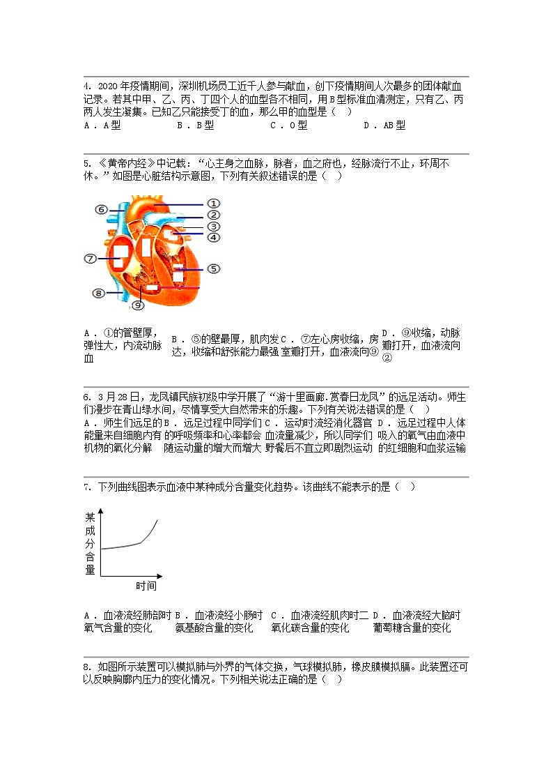 [生物]湖北省恩施土家族苗族自治州龙凤镇初级中学2023-2024学年七年级下学期生物期中试卷02