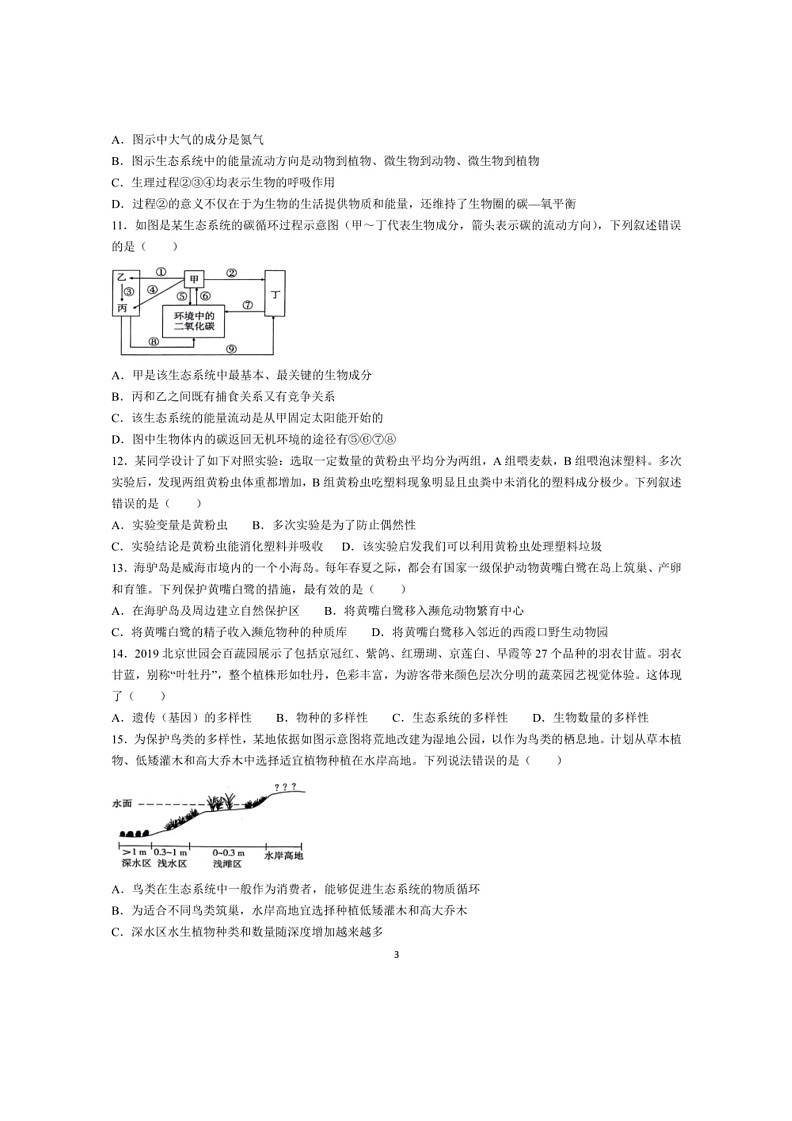 [生物]山东省菏泽市鲁西新区2023～2024学年八年级下学期第二次月考（6月）生物试题(无答案)第3页