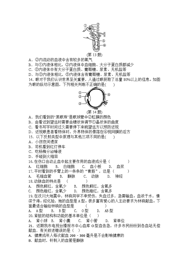 2023-2024学年人教版生物学七年级下册期末复习训练题（含答案）03