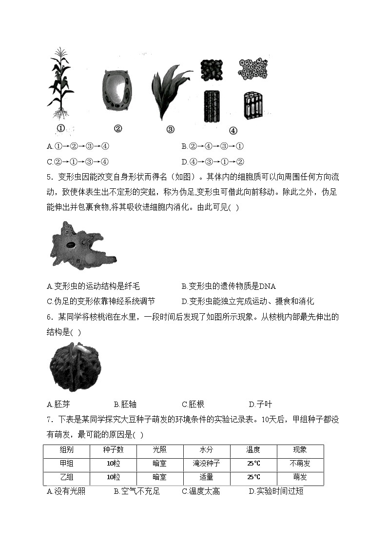 江苏省苏州市2024届中考生物试卷(含答案)02