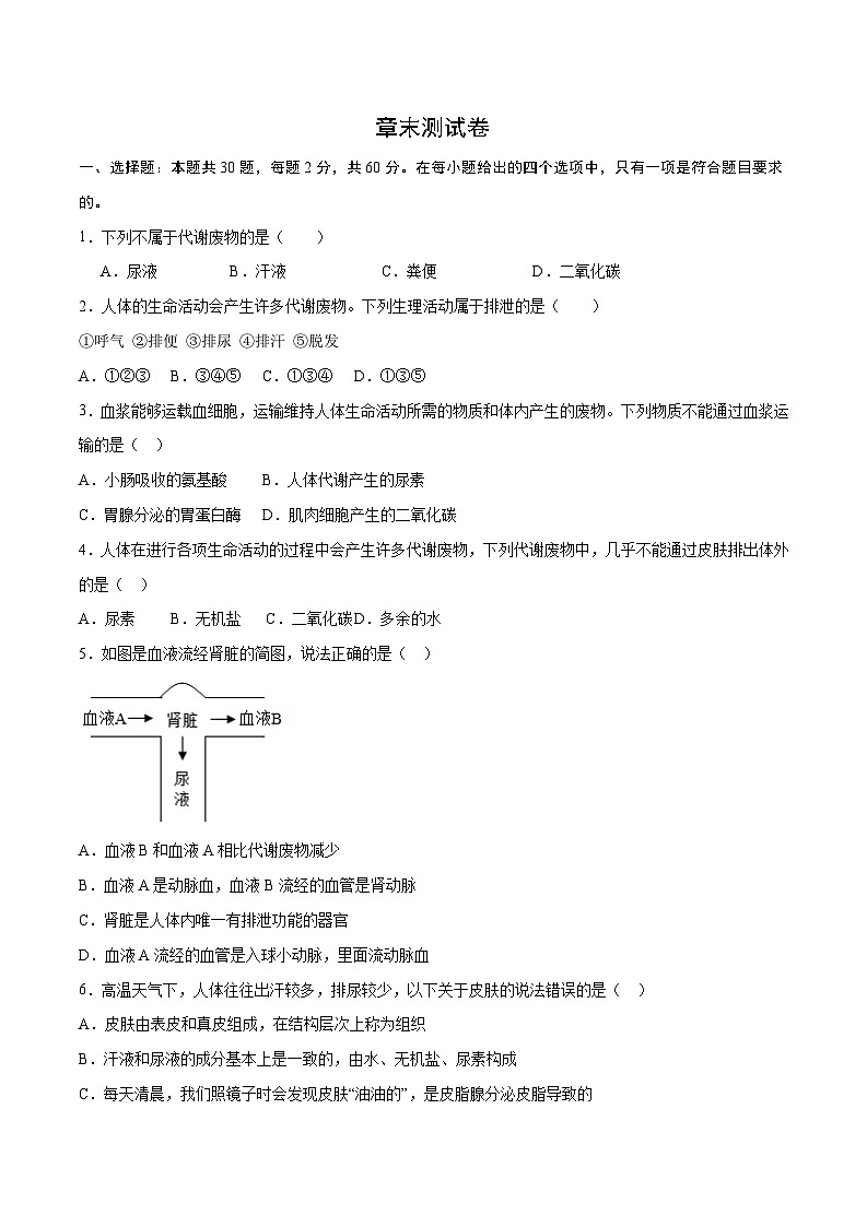 第5章  人体内废物的排出【考题猜想】-2023-2024学年七年级生物下学期期末考点大串讲（人教版）01