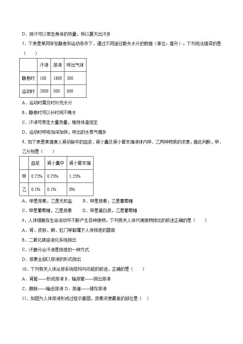 第5章  人体内废物的排出【考题猜想】-2023-2024学年七年级生物下学期期末考点大串讲（人教版）02