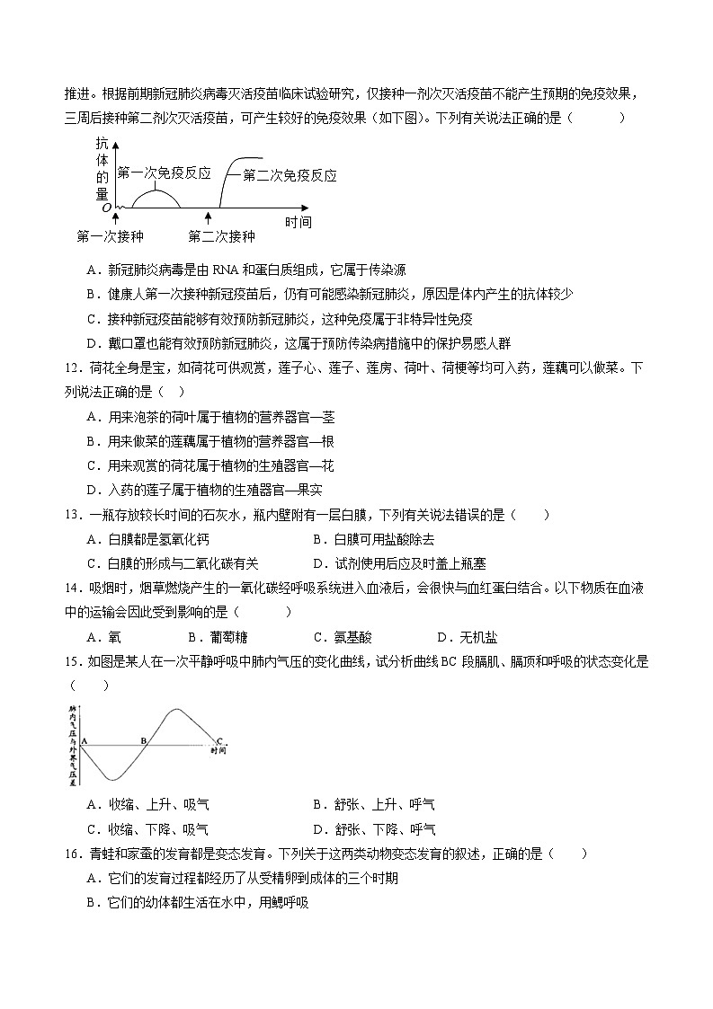卷05-【临考满分】2024年中考生物临考满分卷（云南卷）（试卷版）第3页