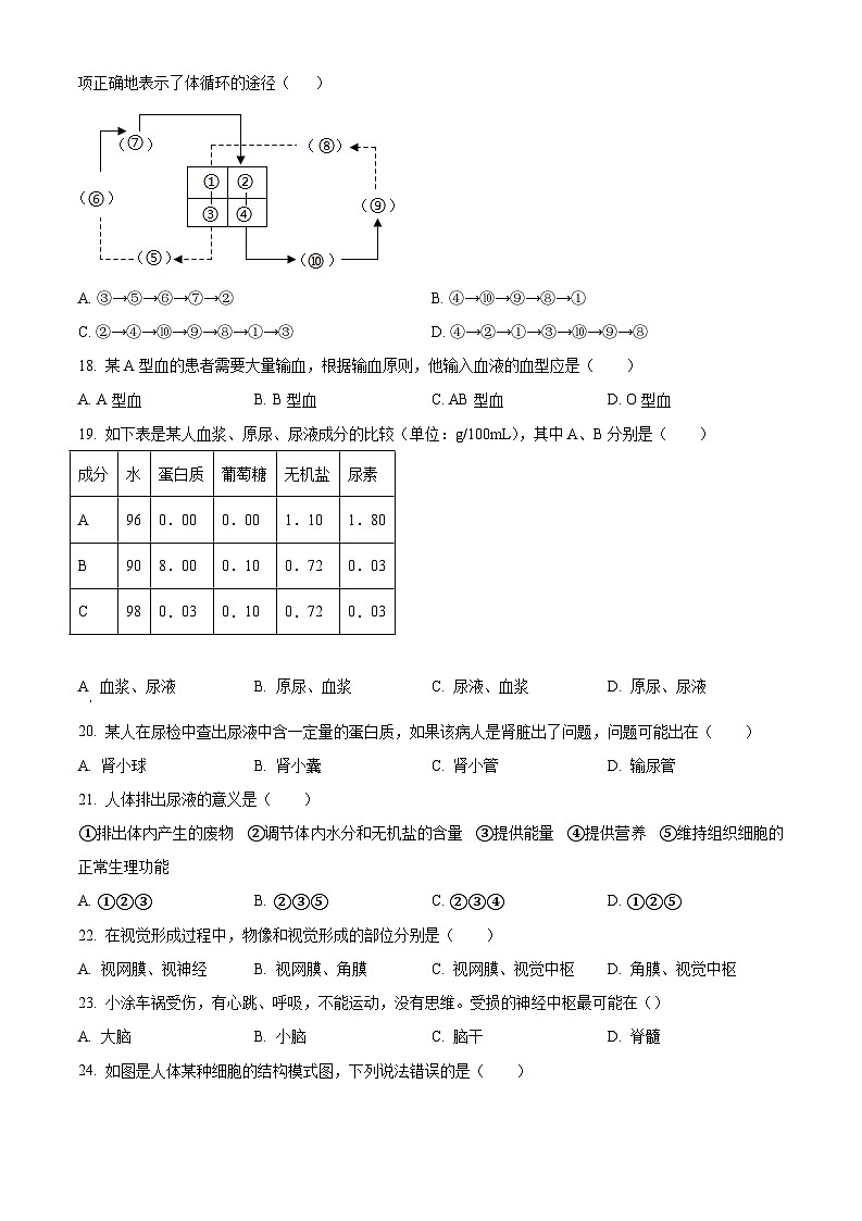 精品解析：湖南省长沙市雅礼教育集团2022-2023学年七年级下学期期末生物试题（原卷版+解析版）03