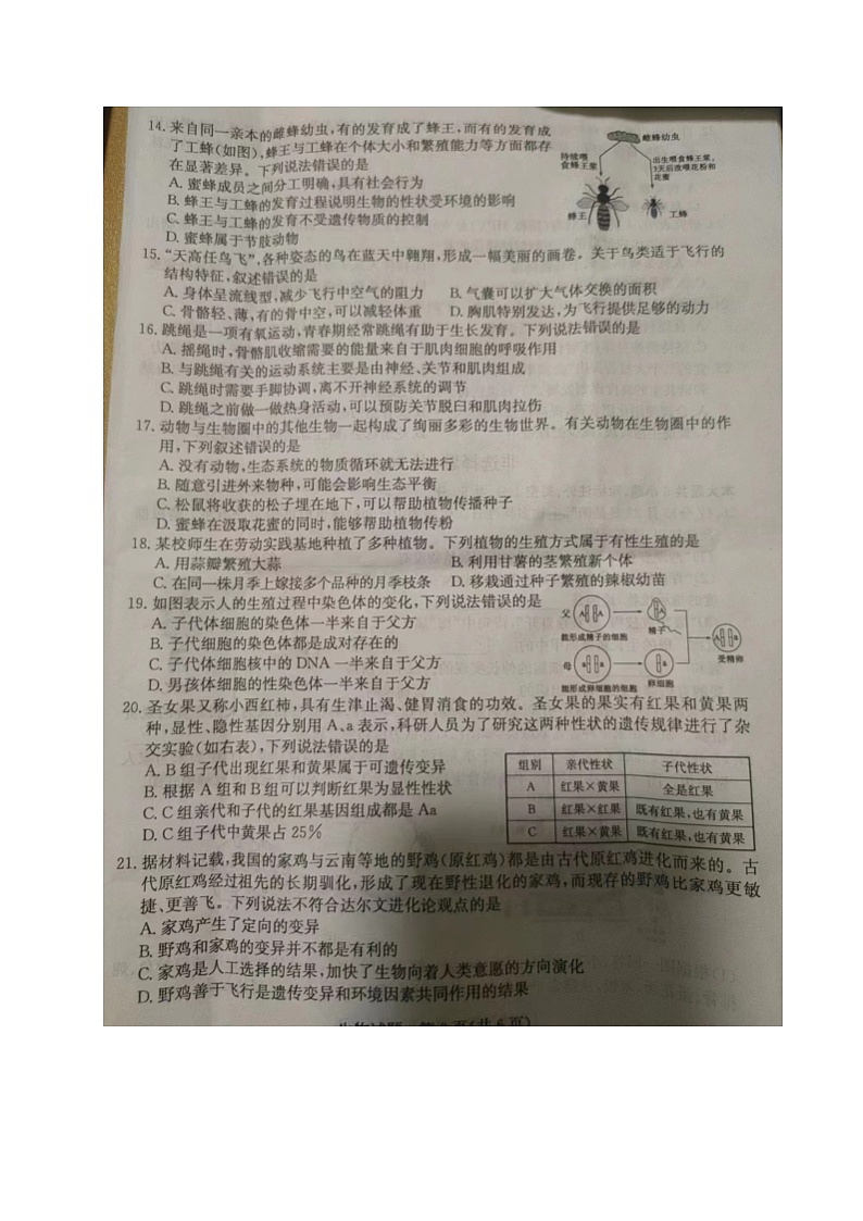 2024年山东省聊城市中考生物试题第3页