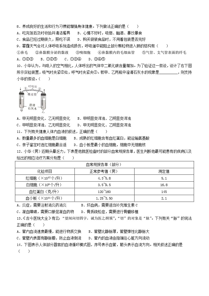 陕西省商洛市商南县十里坪镇九年制学校 、湘河镇初级中学2023-2024学年七年级下学期6月期末生物试题(无答案)02