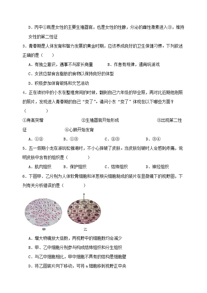 辽宁省沈阳市2023-2024学年七年级下学期期末考试生物模拟试卷第2页