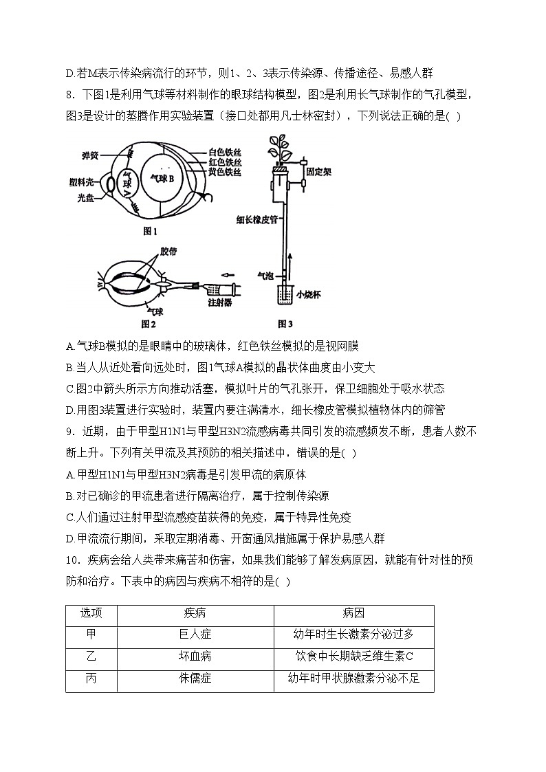 山东省泰安市肥城市2024届九年级下学期中考一模生物试卷(含答案)03