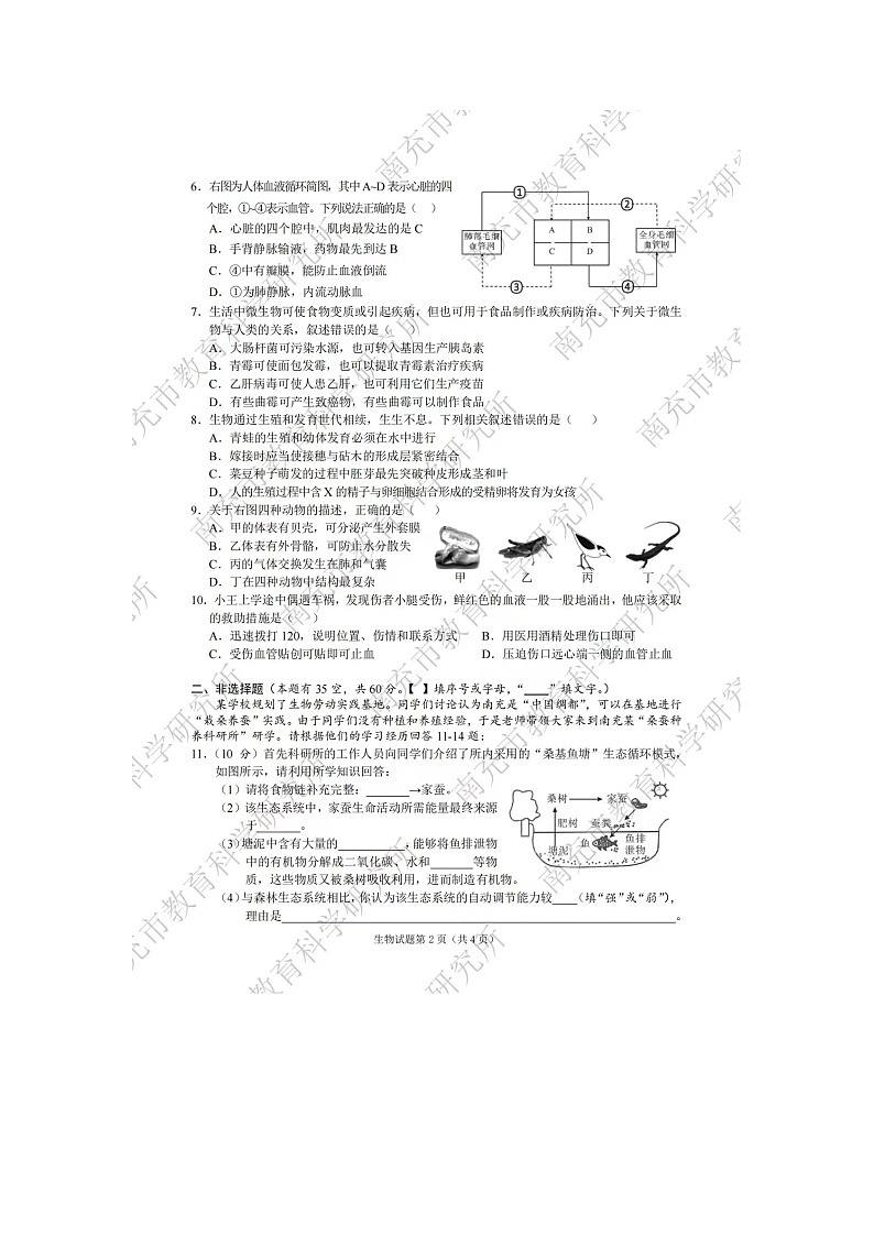 2024年中考真题：四川省南充市生物试题第2页