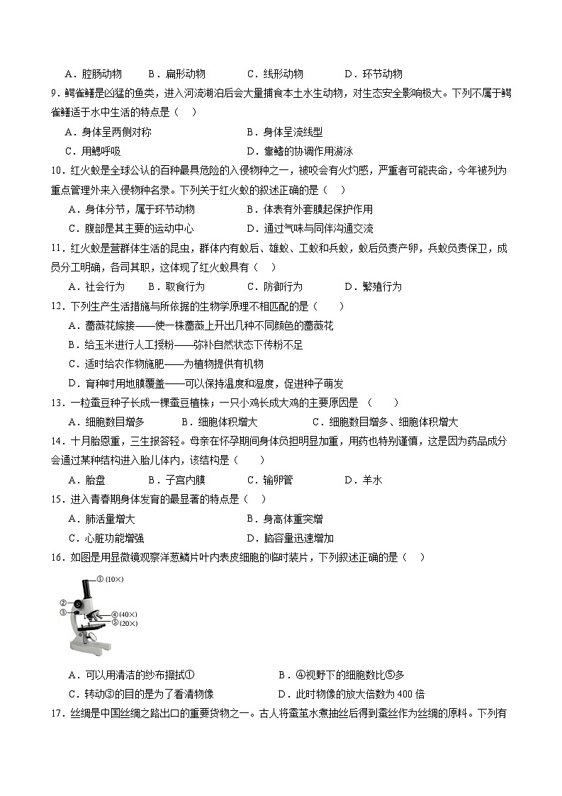 2024年中考生物考前押宝卷（福建卷02）（原卷版）第2页