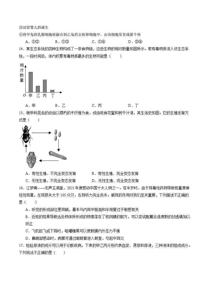 卷01-【临考满分】2024年中考生物临考满分卷（福建卷）（原卷版）第3页