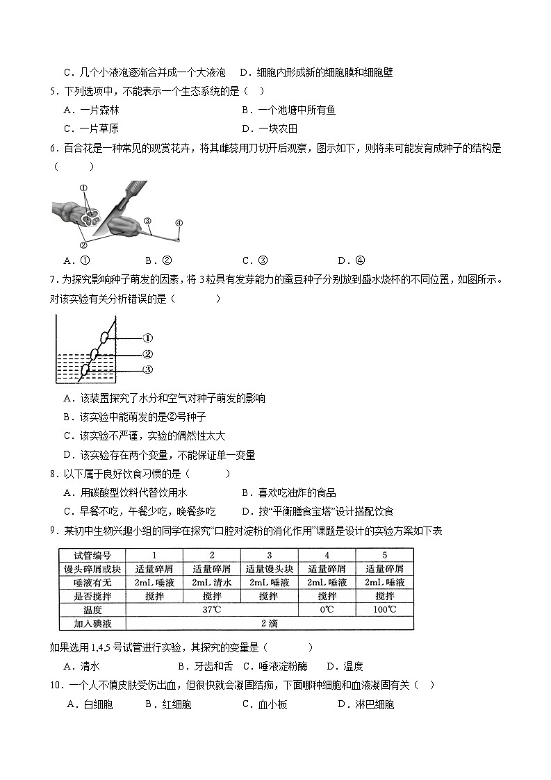 卷01-备战2024年中考生物全真模拟押题卷（全国通用）（试卷版+解析版）02