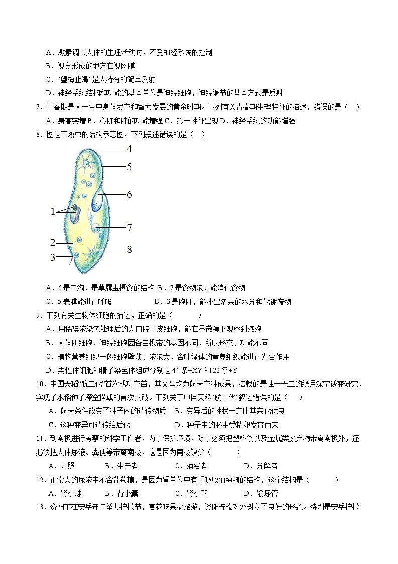 卷02-备战2024年中考生物全真模拟押题卷（广西卷）（试卷版+解析版）02
