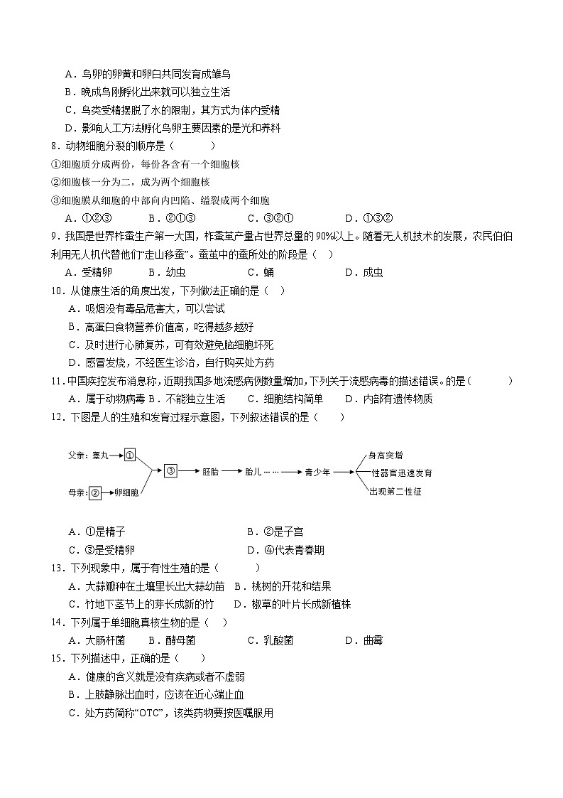 卷02-备战2024年中考生物全真模拟押题卷（陕西卷）（试卷版+解析版）02