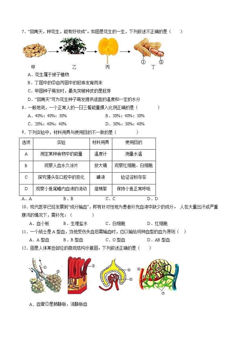 卷05-备战2024年中考生物全真模拟押题卷（全国通用）（试卷版+解析版）02