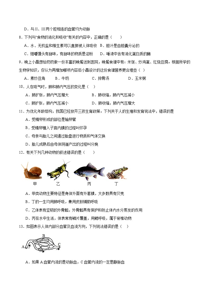 2024年山东东营初中生物会考模拟试卷（原卷版+解析版）03