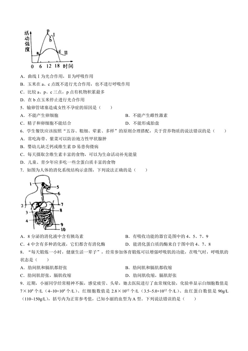 [生物]2024年山东省聊城市中考生物试题(无答案)02