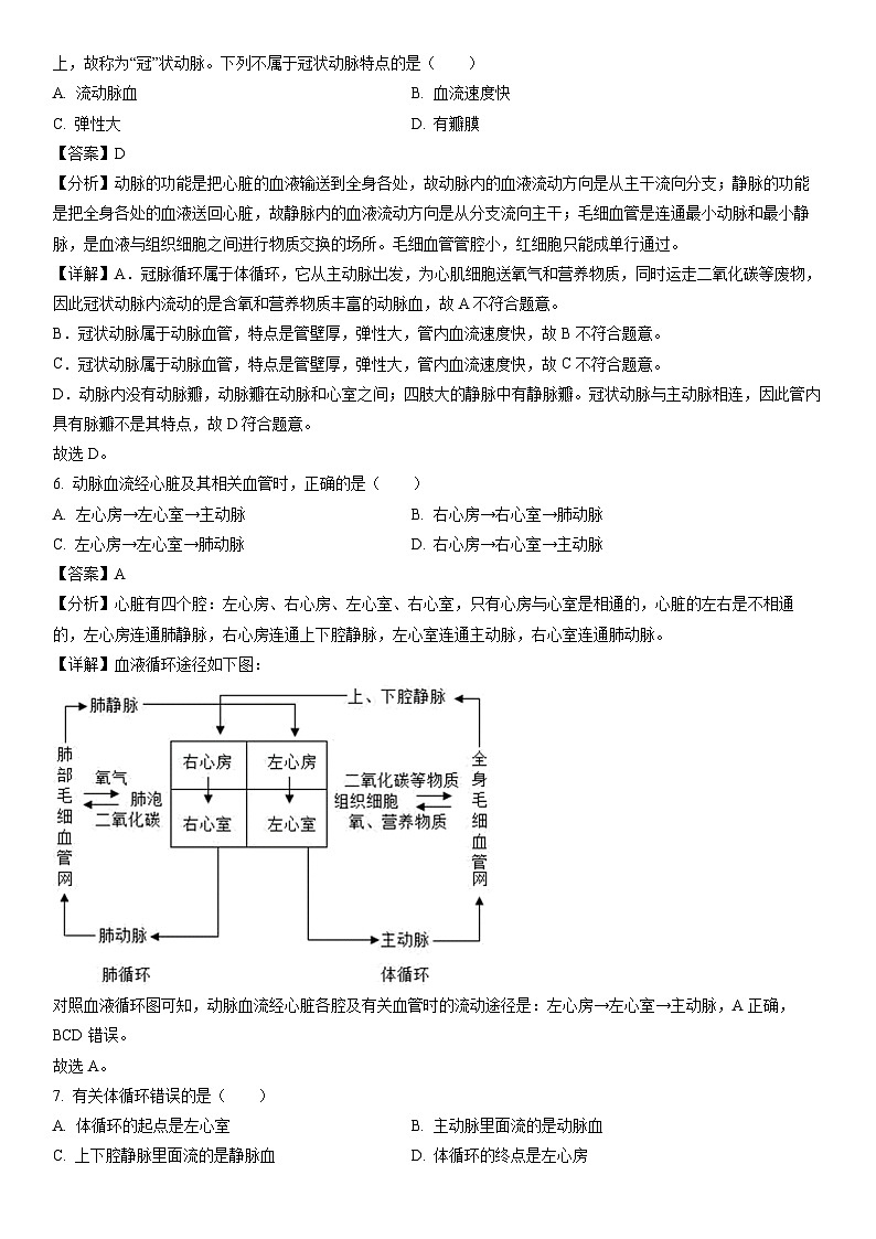 [生物]安徽省宿州市泗县2023-2024学年七年级下学期6月月考试题（解析版）03