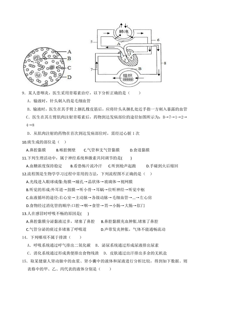 [生物]湖北省十堰市房县土城镇土城初中2023～2024学年七年级下学期生物6月测试题（无答案）第2页