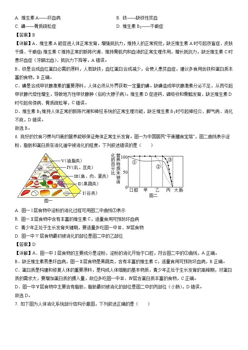 [生物]山东省枣庄市台儿庄区2023-2024学年七年级下学期期中试题（解析版）03