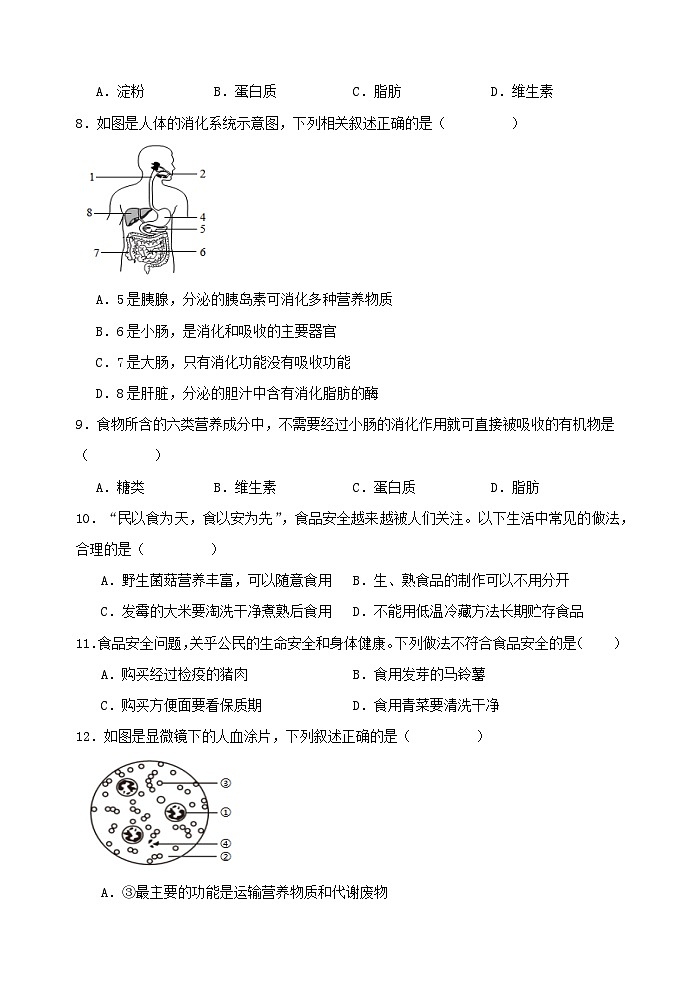河北省邯郸市2023-2024学年七年级下学期期末考试生物模拟试卷03