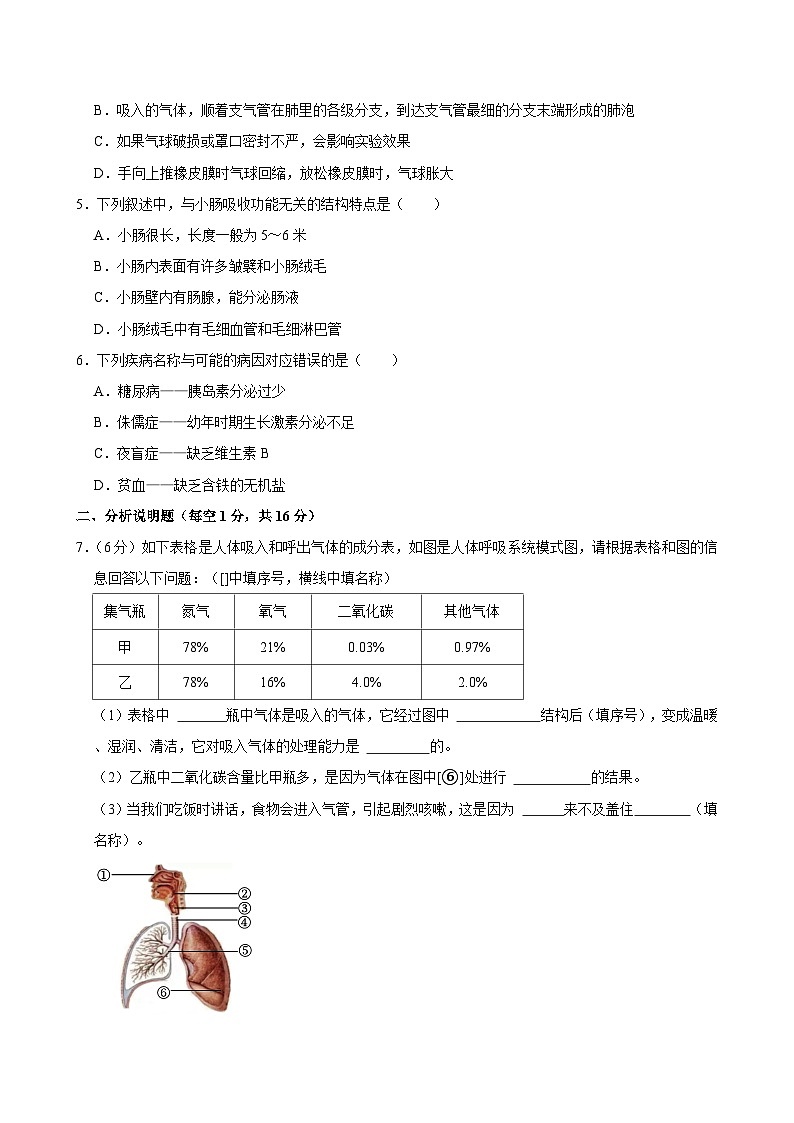 四川省泸州市合江县2023-2024学年七年级下学期期末模拟考试生物试题02