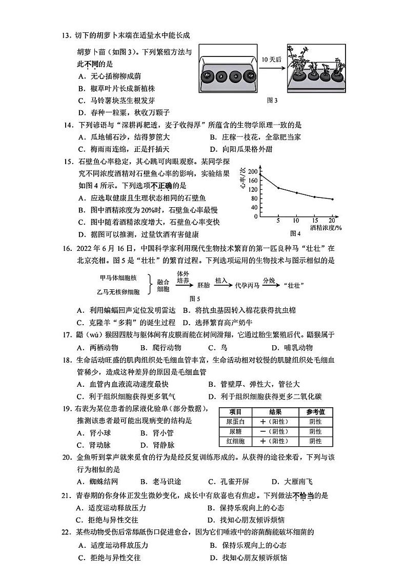2023年广东省深圳市中考生物试题02
