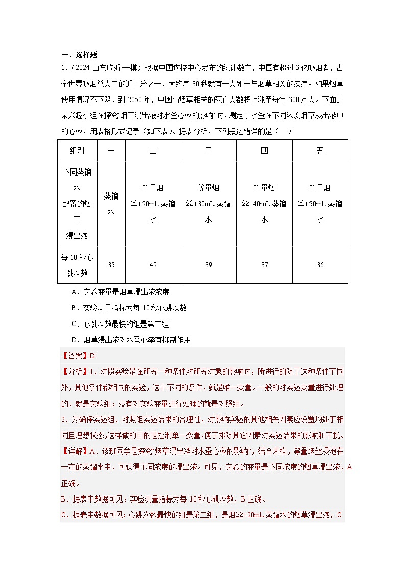 备战2024年会考生物专项复习（全国通用）-专题01 科学探究（原卷版+解析版）01