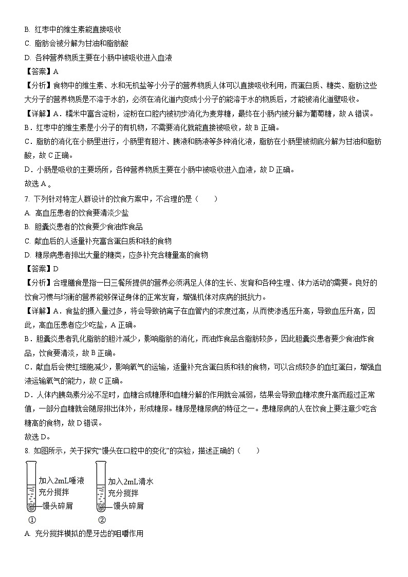 [生物]广东省梅州市五校联考2023-2024学年七年级下学期5月月考试题（解析版）第3页