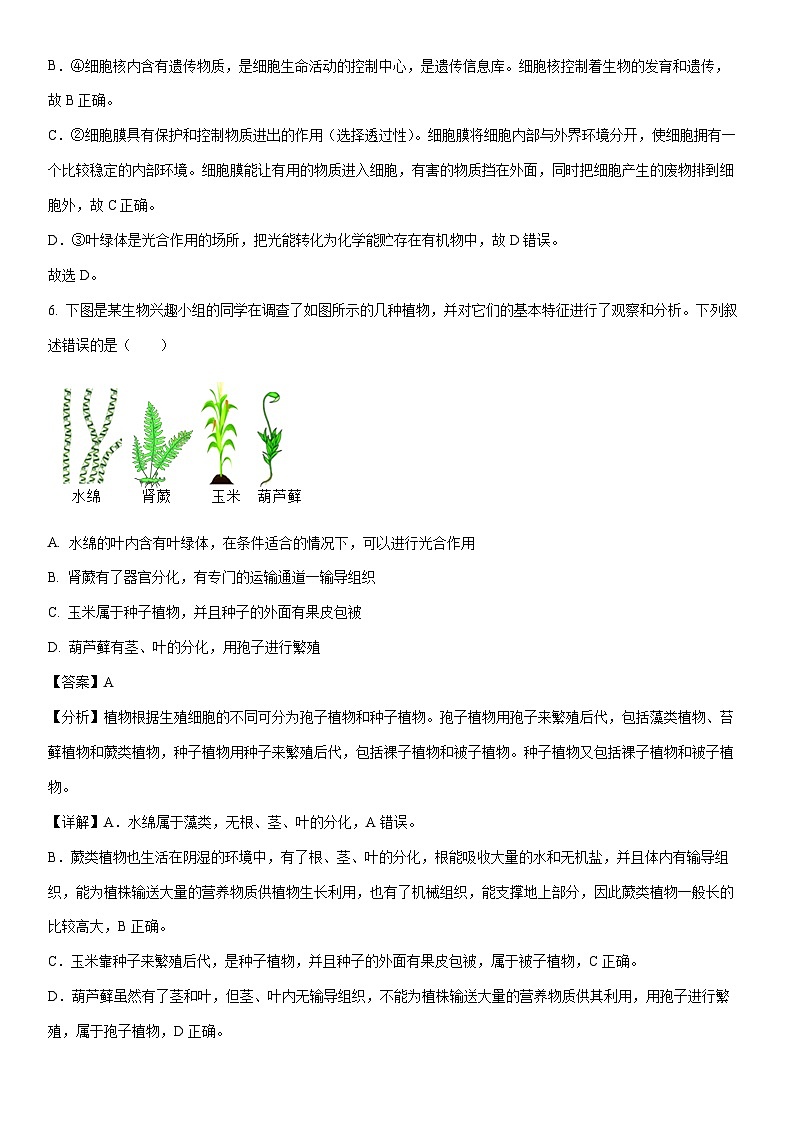 [生物]河北省保定市曲阳县2023-2024学年八年级下学期期中试卷（解析版）03