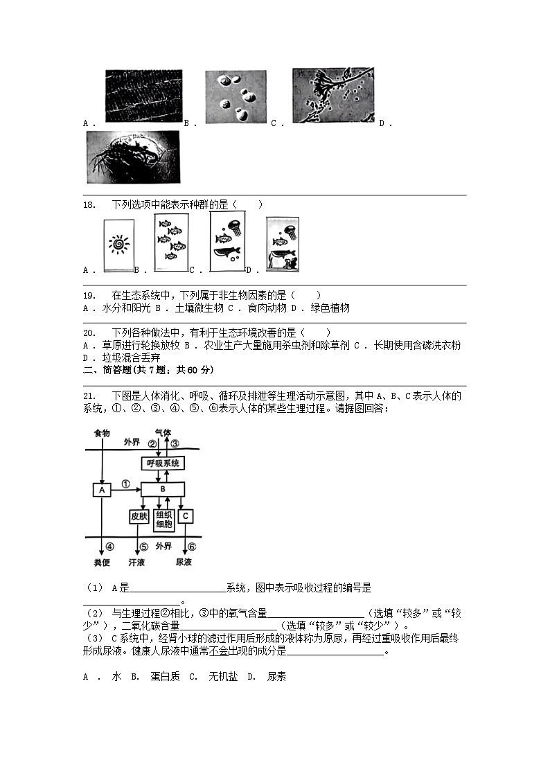 [生物]上海市2024年中考试卷03