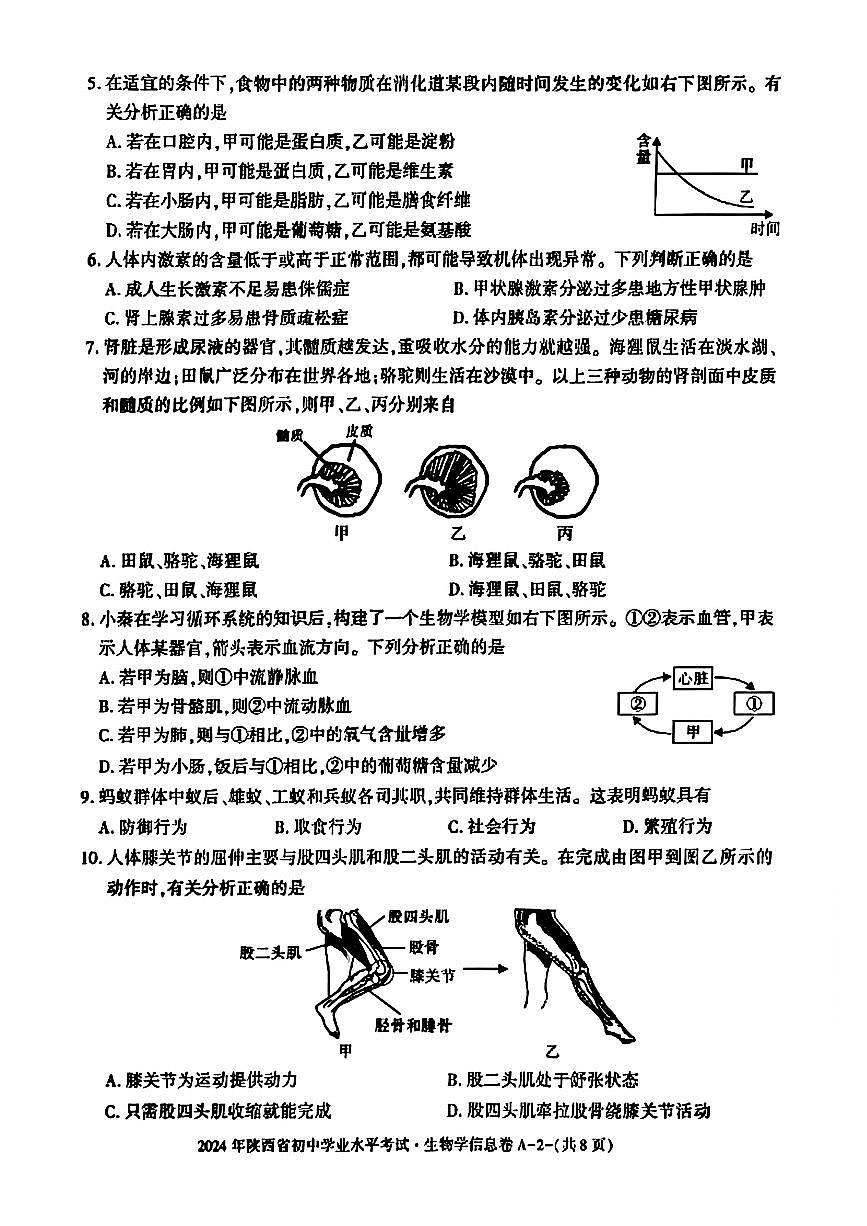 2024年陕西省中考生物试题第2页
