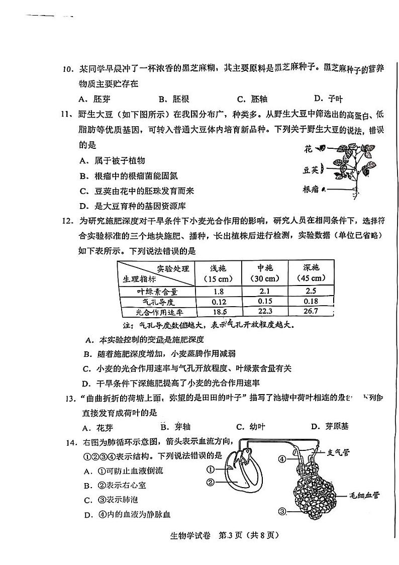 2024年河北省中考生物试题03