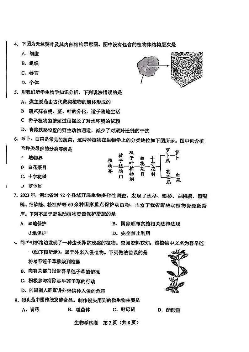 2024年河北省中考生物试题（含答案）02