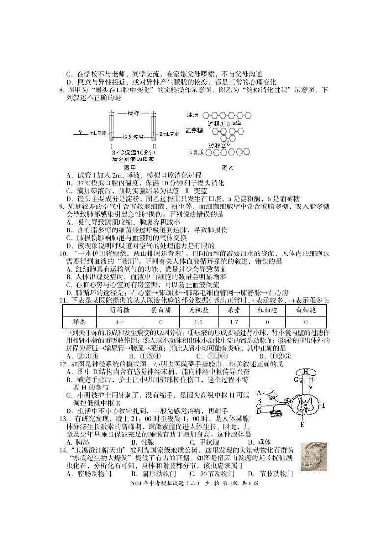2024年湖南省娄底市新化县中考模拟（二）生物试题02