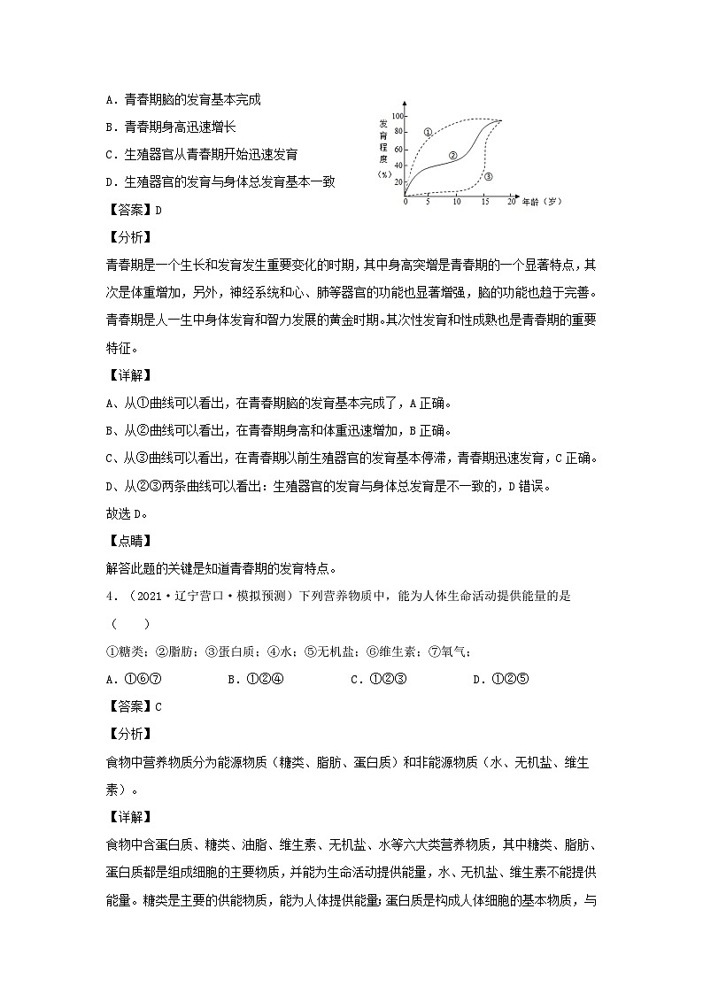 2021-2022学年七年级下册生物期中试卷及答案B卷（人教版）第3页