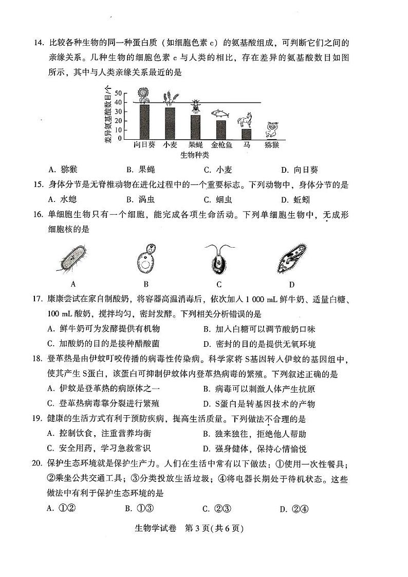 2024年河南省中考生物试题03