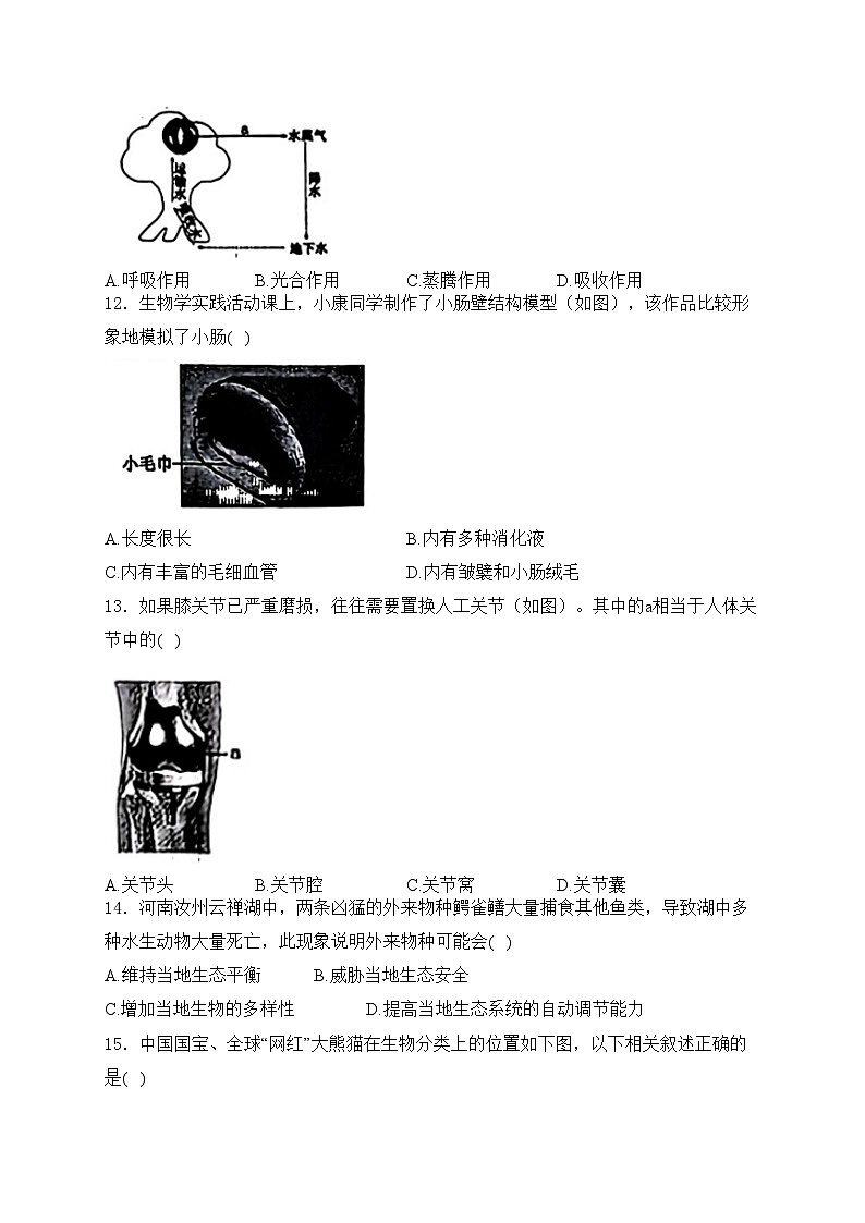 山西省2024届中考考试生物试卷(含答案)03