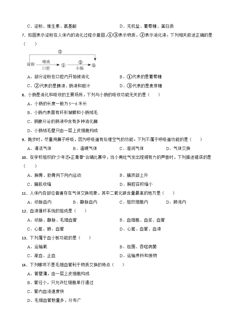 湖南省长沙市2024年七年级下册生物期末试卷（附答案）第2页